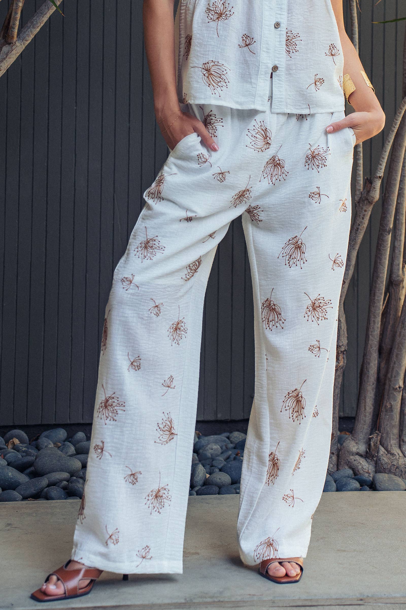 Urban Daizy Floral Print Wide-Leg Linen Blend Pants Black Pants - Women's (UDZ-PT-00460)