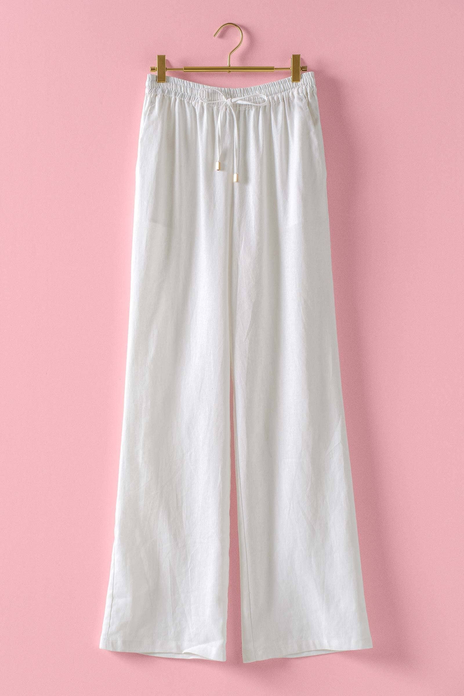 Linen Blend Wide Leg Pants Drawstring Waist