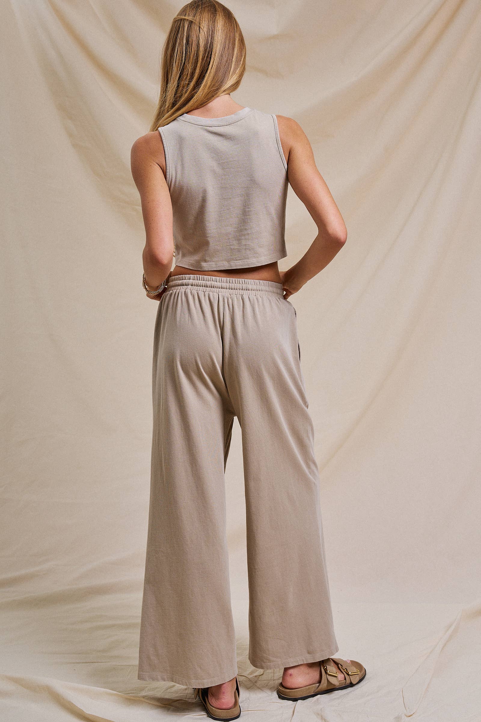 Mineral Wash Cotton Crop Tank & Wide Leg Pant Set
