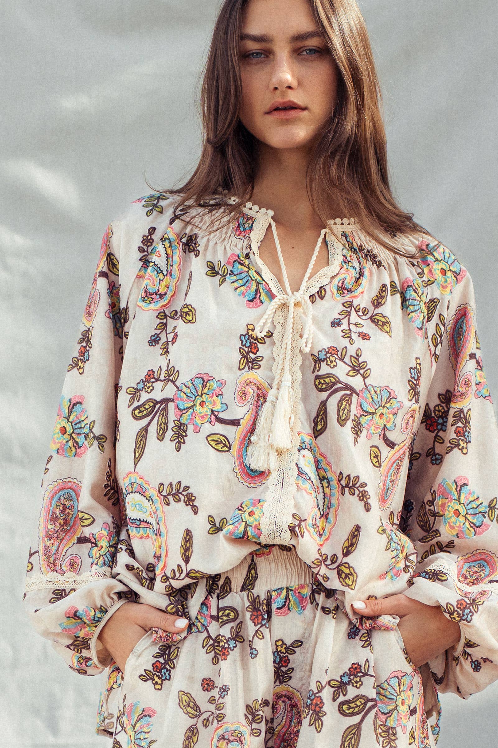 Embroidered Boho Paisley Blouse Top