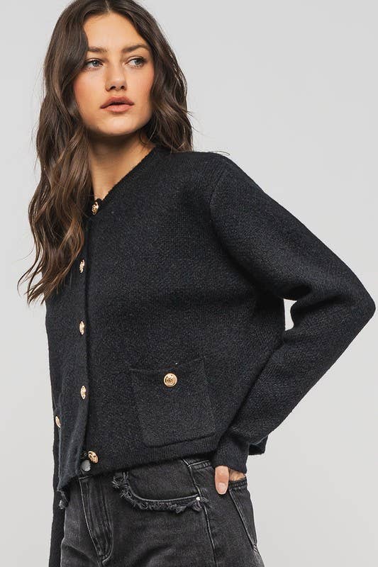 Urban Daizy Textured Button Front Cropped Knit Cardigan Beige Knit Top - Women's (UDZ-TP-00751) – alternate view 10