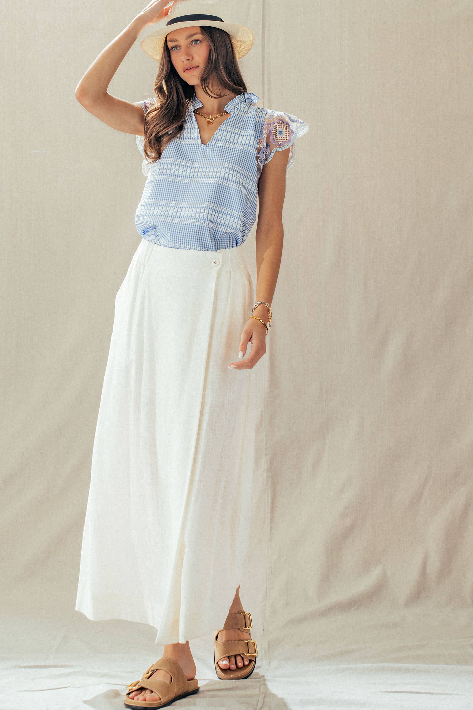 Bohemian Button Front Wrap Around Elastic Waist Maxi Skirt