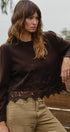 Lace Trim Knit Sweater with Floral Hem Detail in BROWN - Women's Sweaters | Urban Daizy