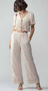 Urban Daizy Embroidered Eyelet Flutter Sleeve Top and Wide Leg Pants Natural Top & Pant Set (NOT Loungewear) - Women's (UDZ-PT-00354) – alternate view 7