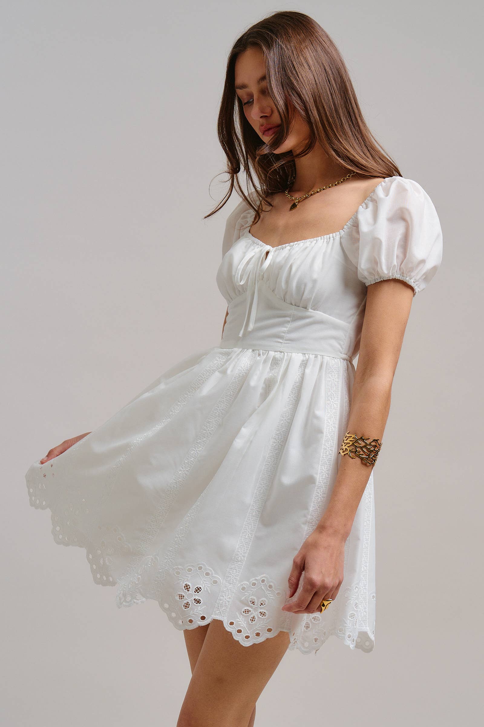 Urban Daizy Romantic Eyelet Puff Sleeve Mini Dress White Dress - Women's (TNDR1642-White) – alternate view 4