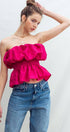 Urban Daizy Strapless Ruffle Smocked Waist Silky Peplum Top Black Blouse - Women's (UDZ-TP-00566) – alternate view 15