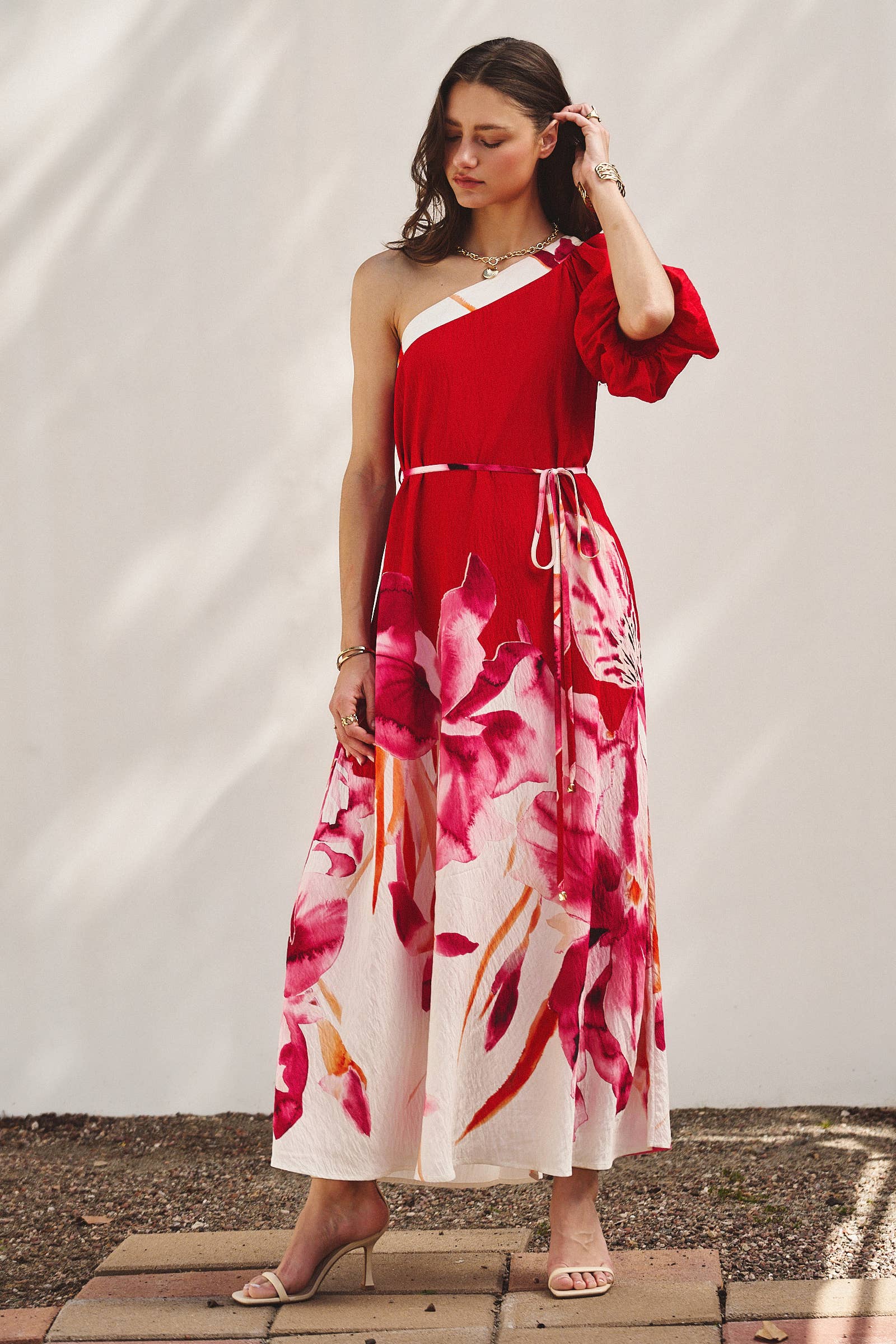 Urban Daizy Statement Floral One-Shoulder Maxi Dress Hot-Pink Dress - Women's (TNDR1638-Hot-Pink) – alternate view 4