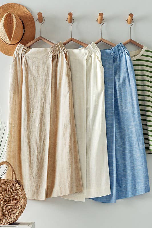 Bohemian Button Front Wrap Around Elastic Waist Maxi Skirt