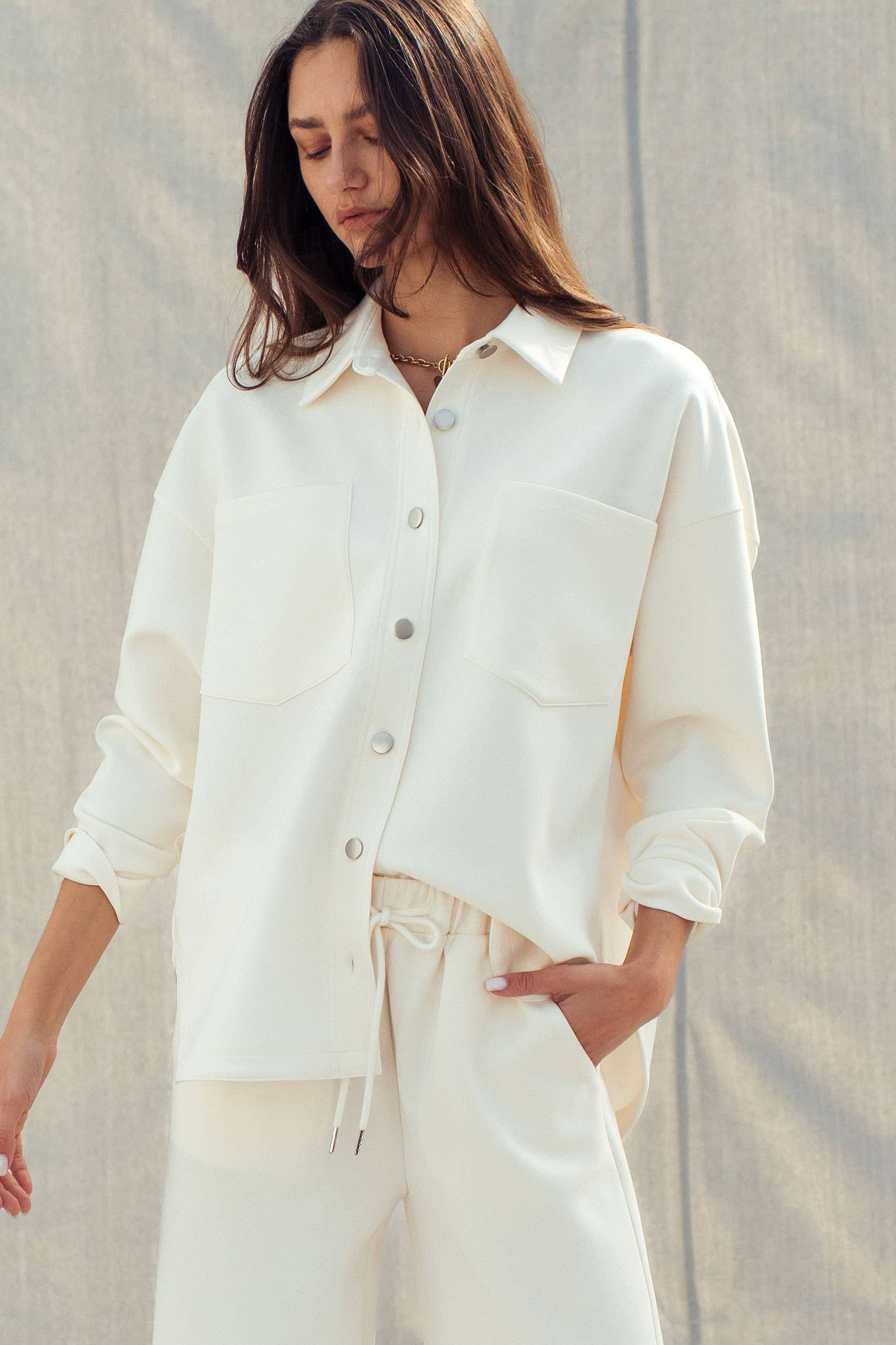 Urban Daizy Cotton Blend Oversized Shirt Jacket Utility Pocket Sage Button Down Shirt - Women's (UDZ-TP-01053) – alternate view 8