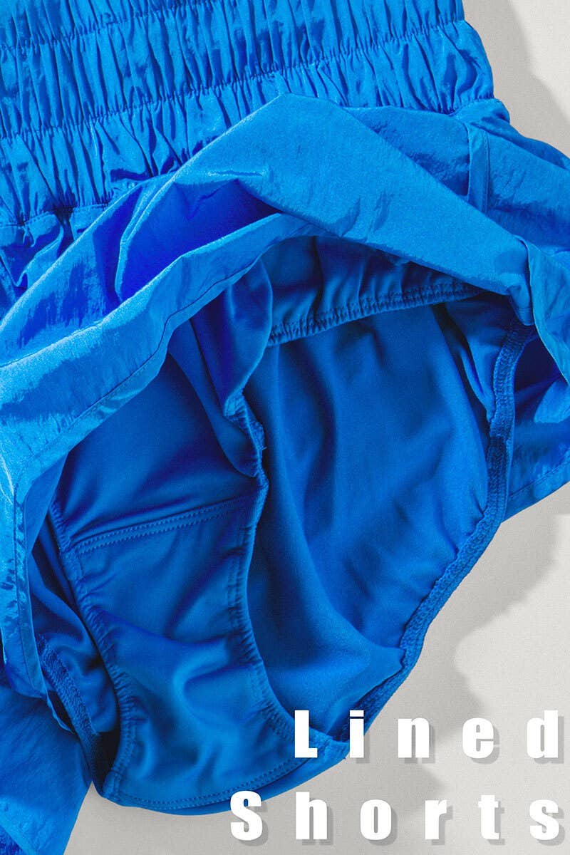 High-Waisted Smocked Nylon Running Shorts with Liner