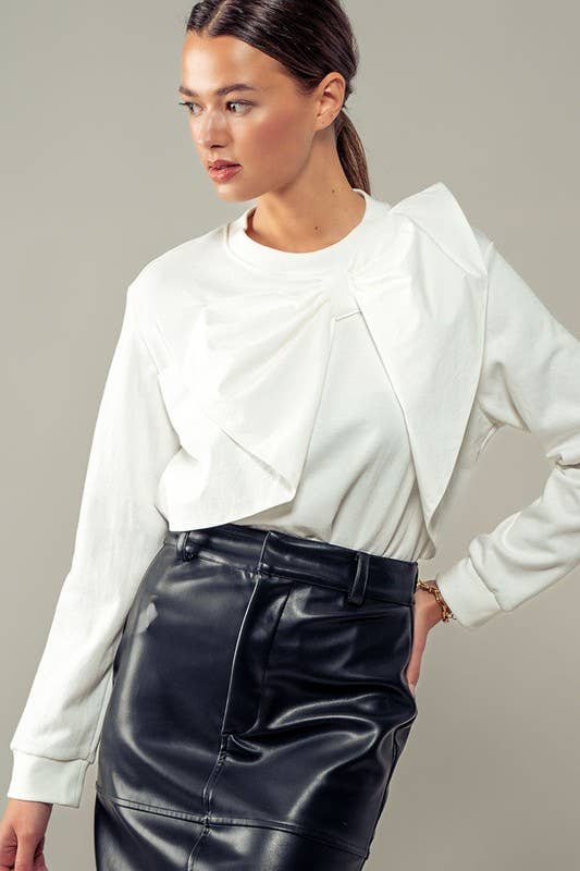 Urban Daizy Coquette Bow Statement Long Sleeve Crew Neck Top Black Blouse - Women's (UDZ-TP-00704) – alternate view 8