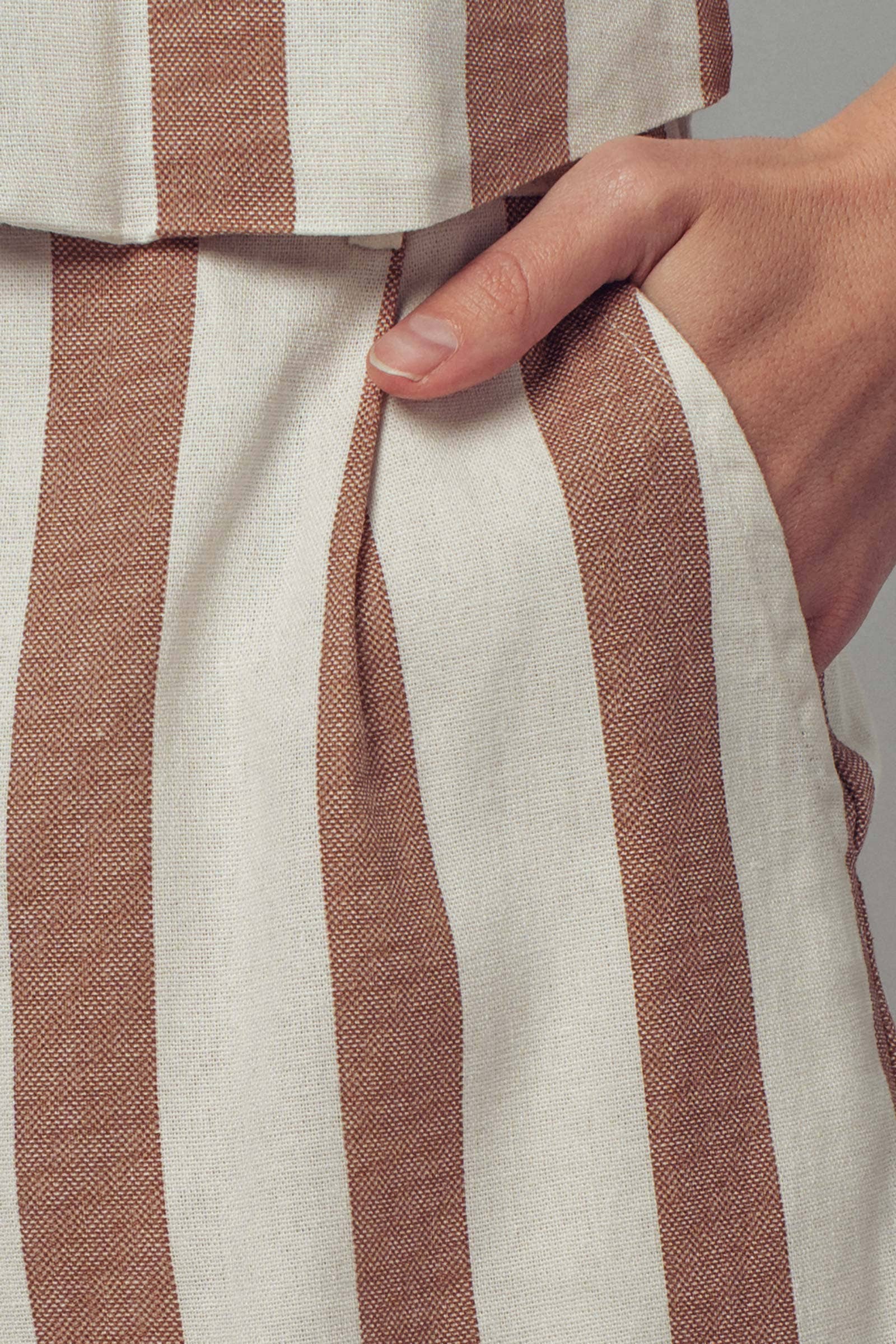 High-Waisted Striped Linen Blend Shorts