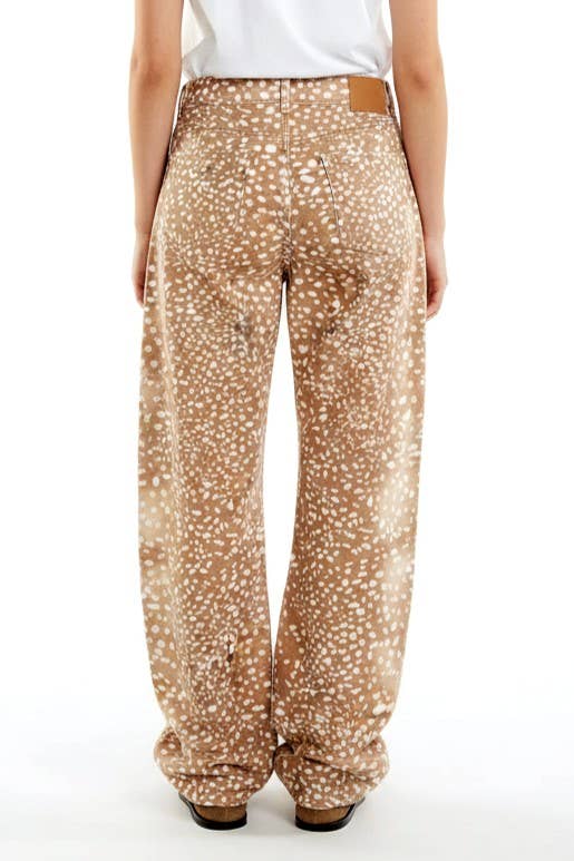 Urban Daizy Fawn Spot Print Wide Leg Denim Pants Khaki Jeans - Women's (UDPT0172-Khaki) – alternate view 2