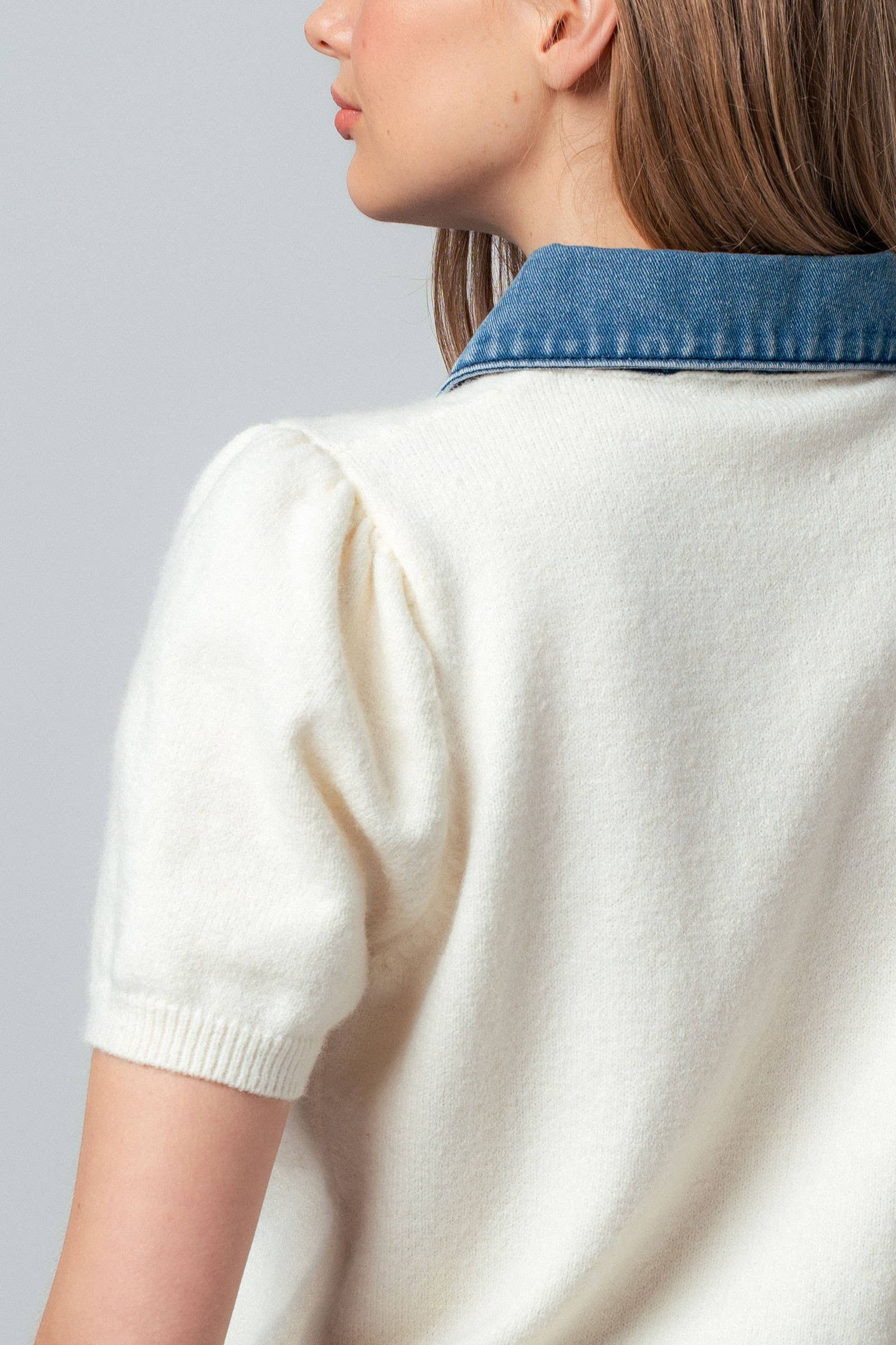 Contrast Denim Collar Knit Sweater Top