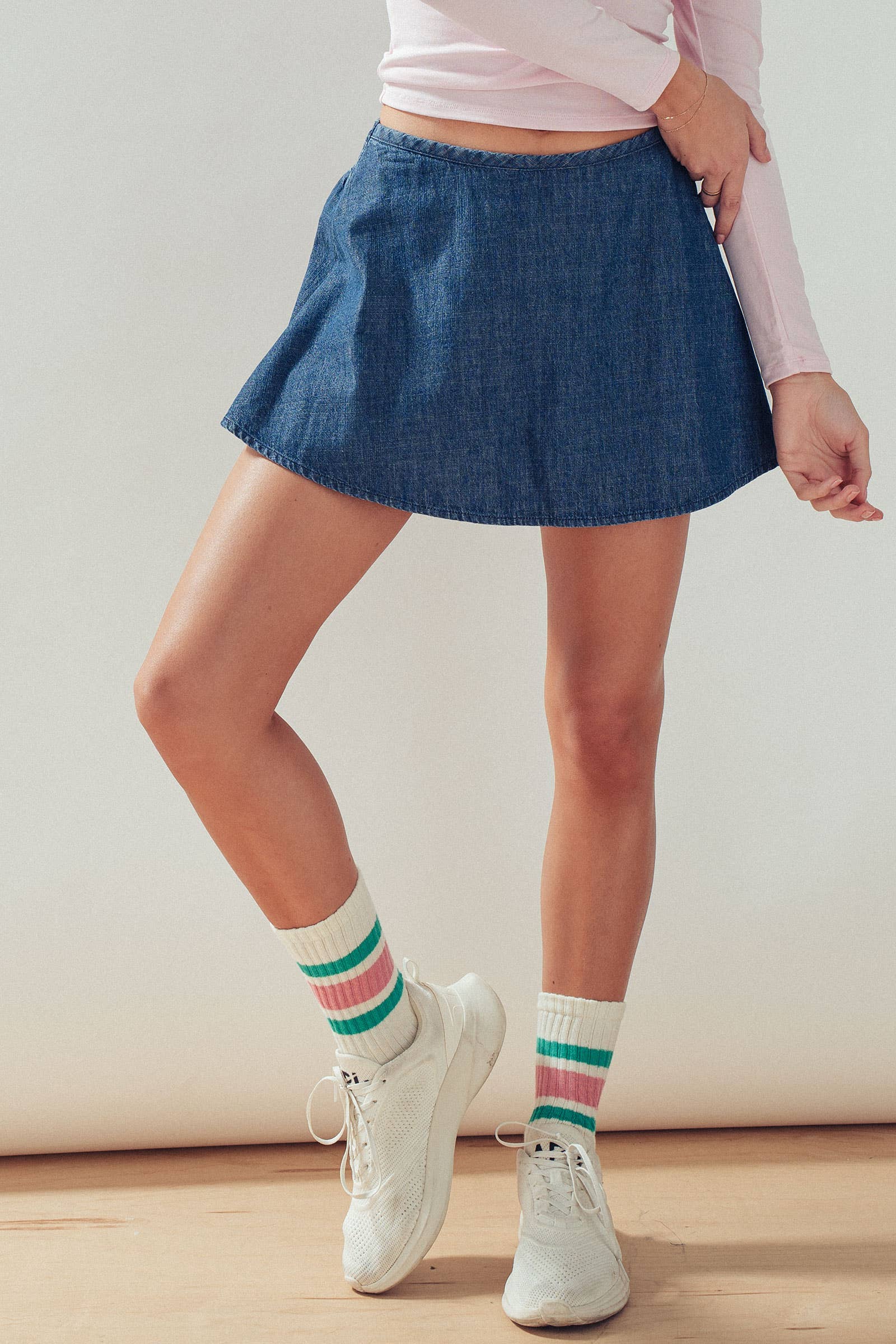 Elastic Back Dark Wash Denim Skort