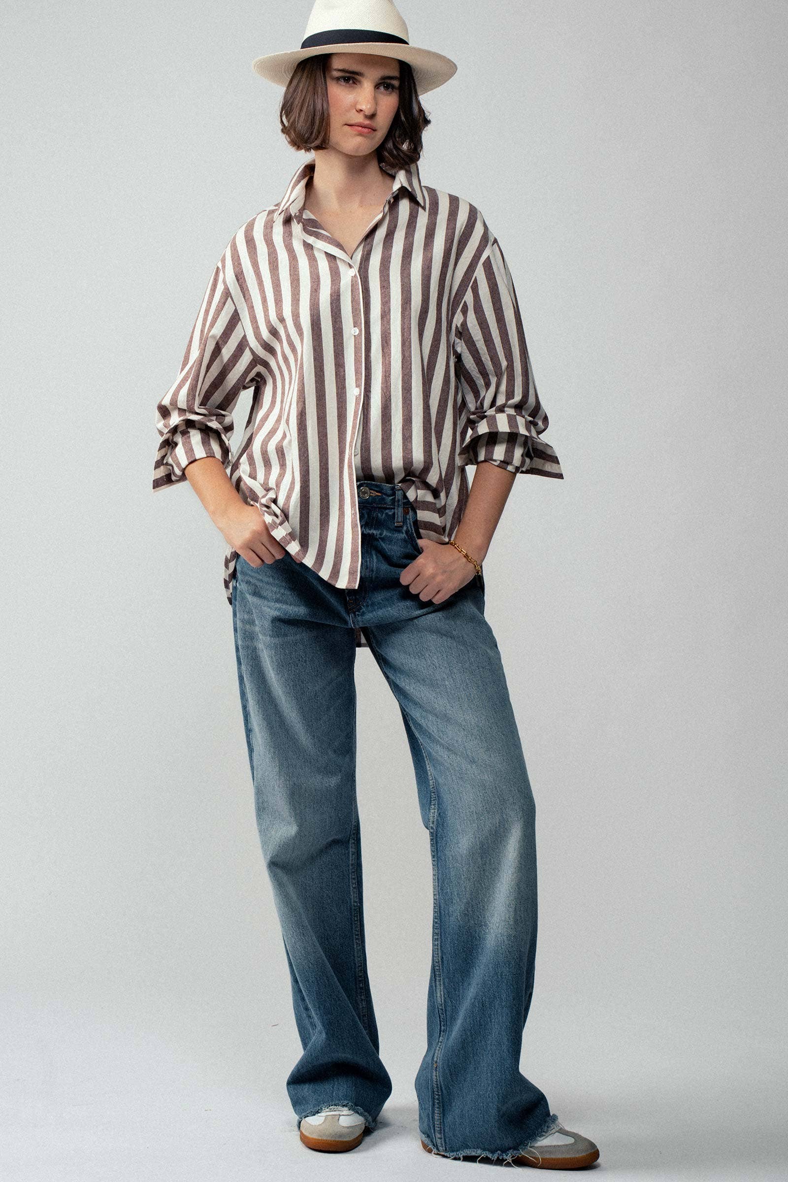 Oversized Stripe Button Down Collared Shirt