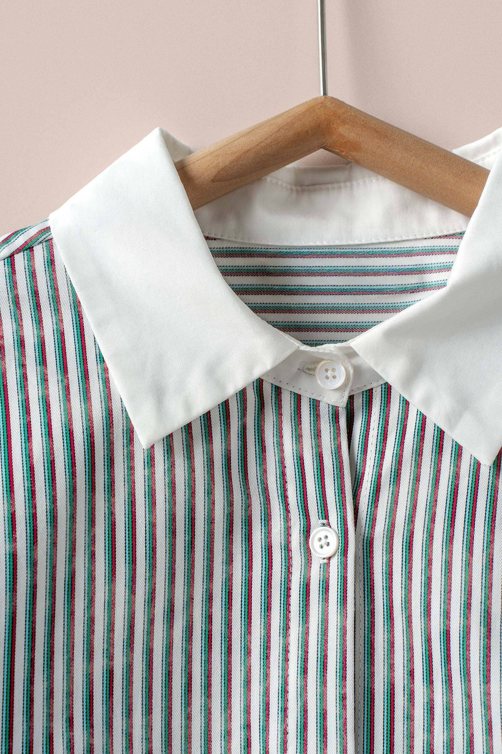 Contrast Collar Multi Stripe Button Down Shirt