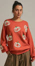 Pumpkin Embroidered Crew Neck Sweater in RUST - Women's Sweaters | Urban Daizy