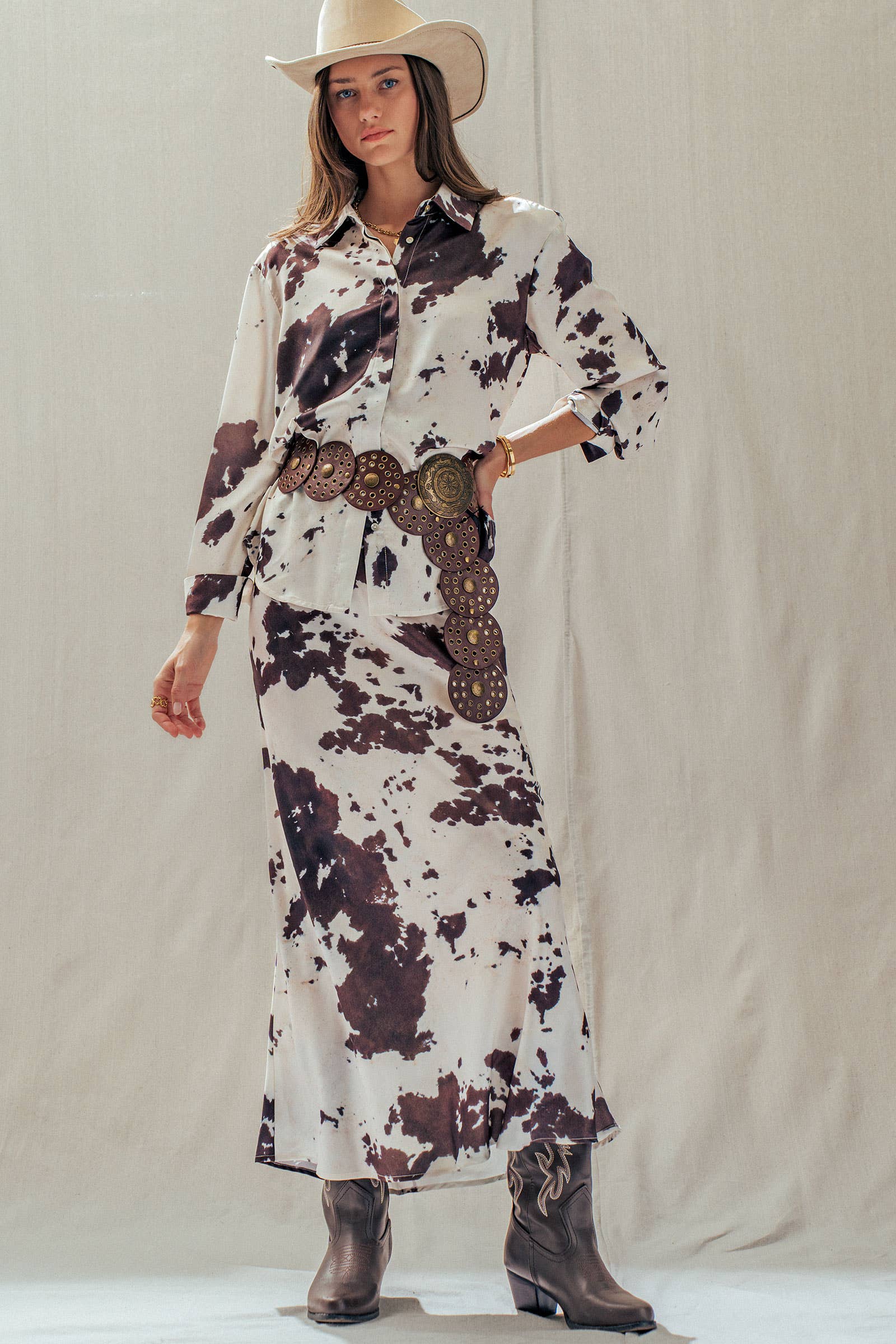 Urban Daizy Cowhide Print Satin Drawstring Midi Skirt Animal-Print Skirt - Women's (UDSK0074) – alternate view 11