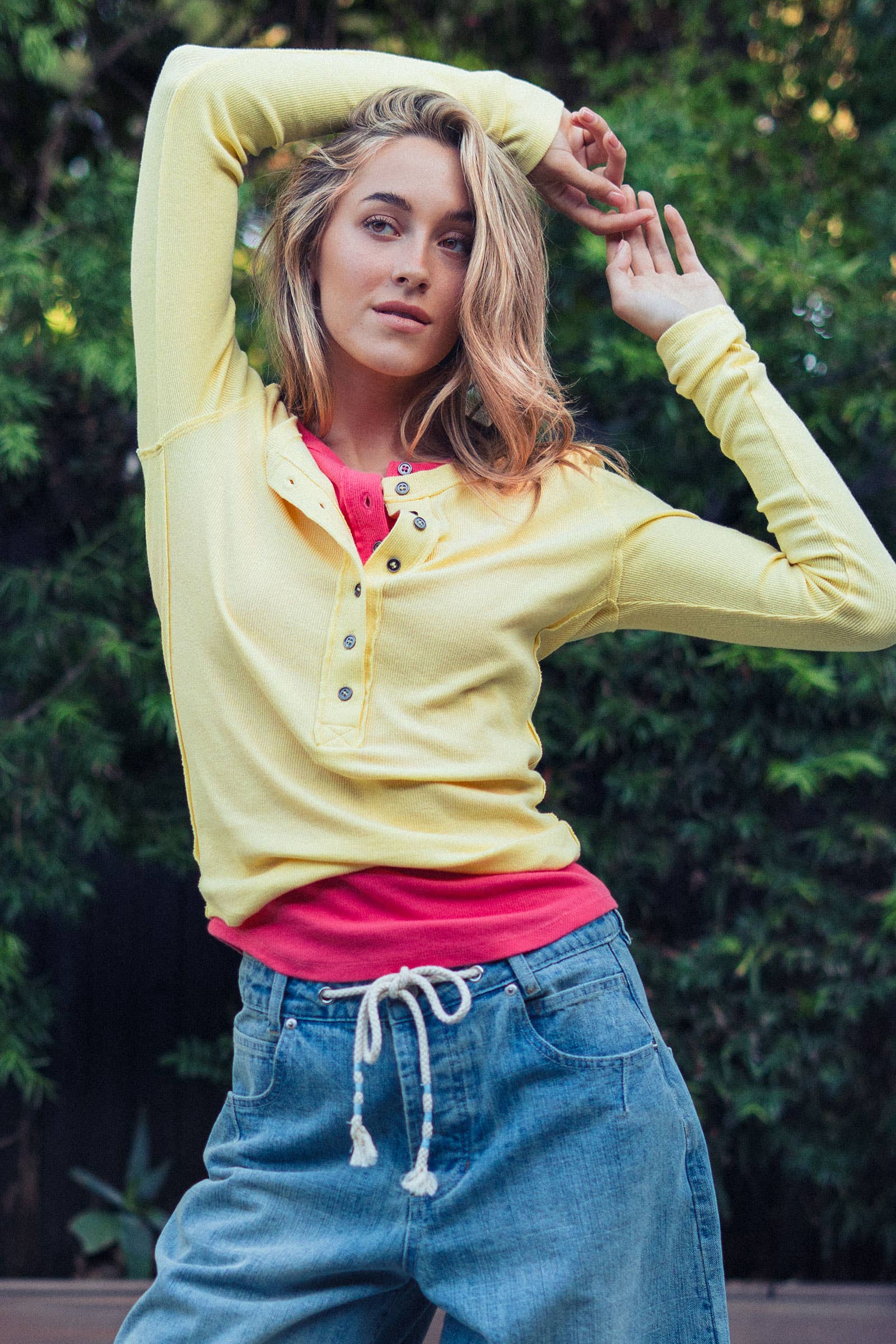 Ribbed Henley Long Sleeve Top