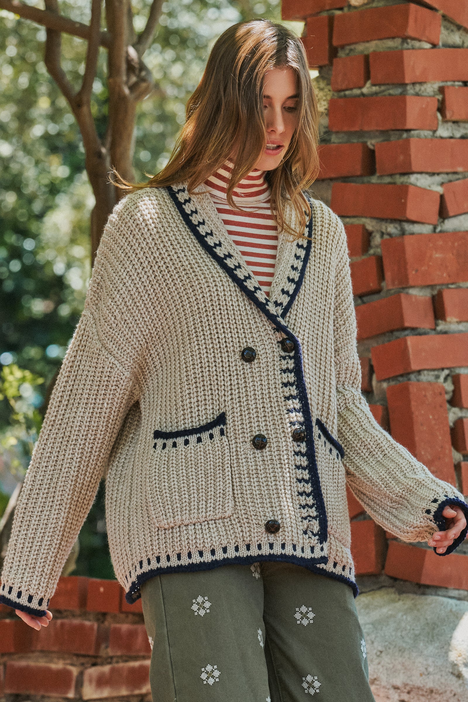 Chunky Knit Oversized Contrast Cardigan
