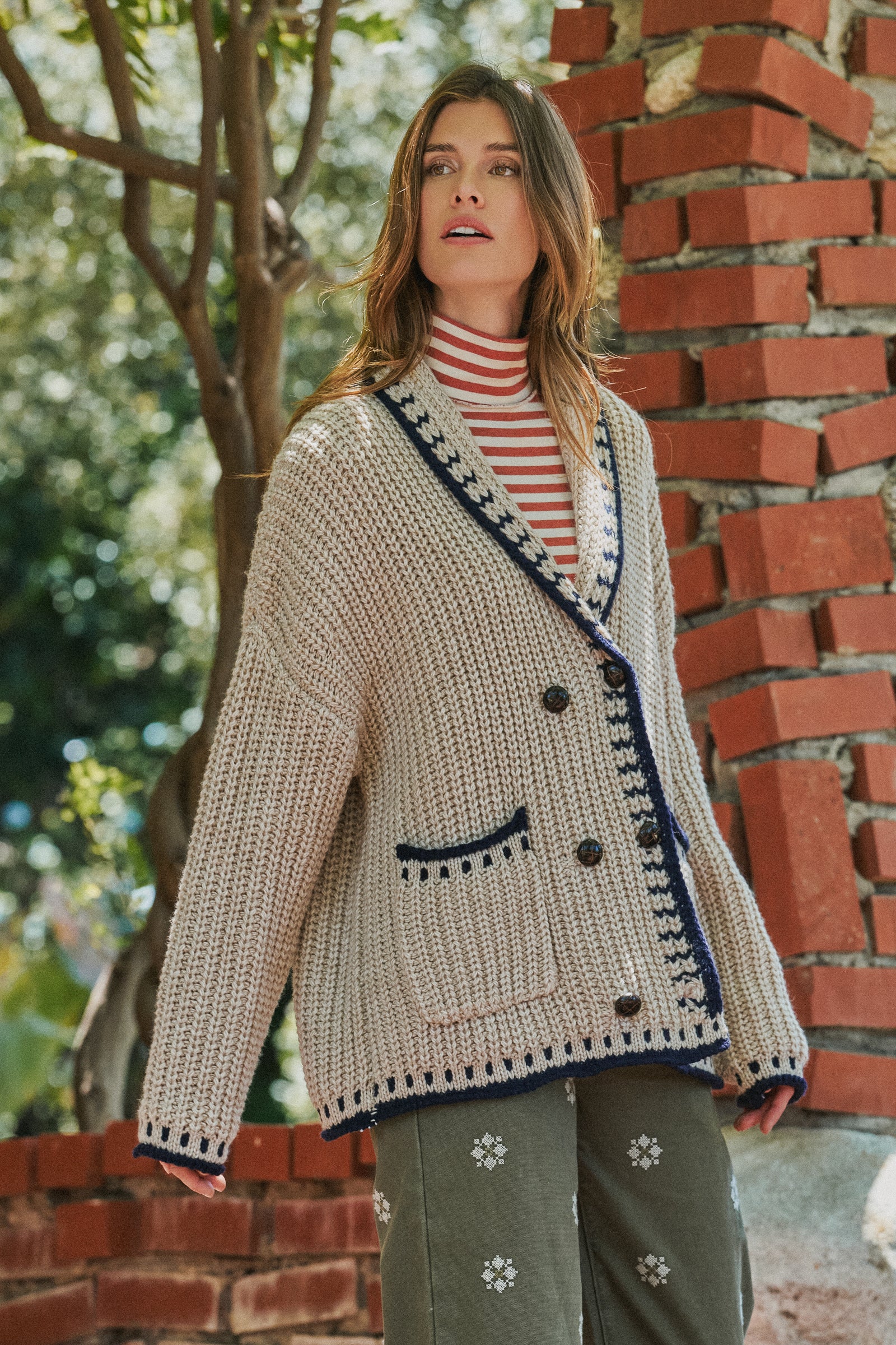 Chunky Knit Oversized Contrast Cardigan
