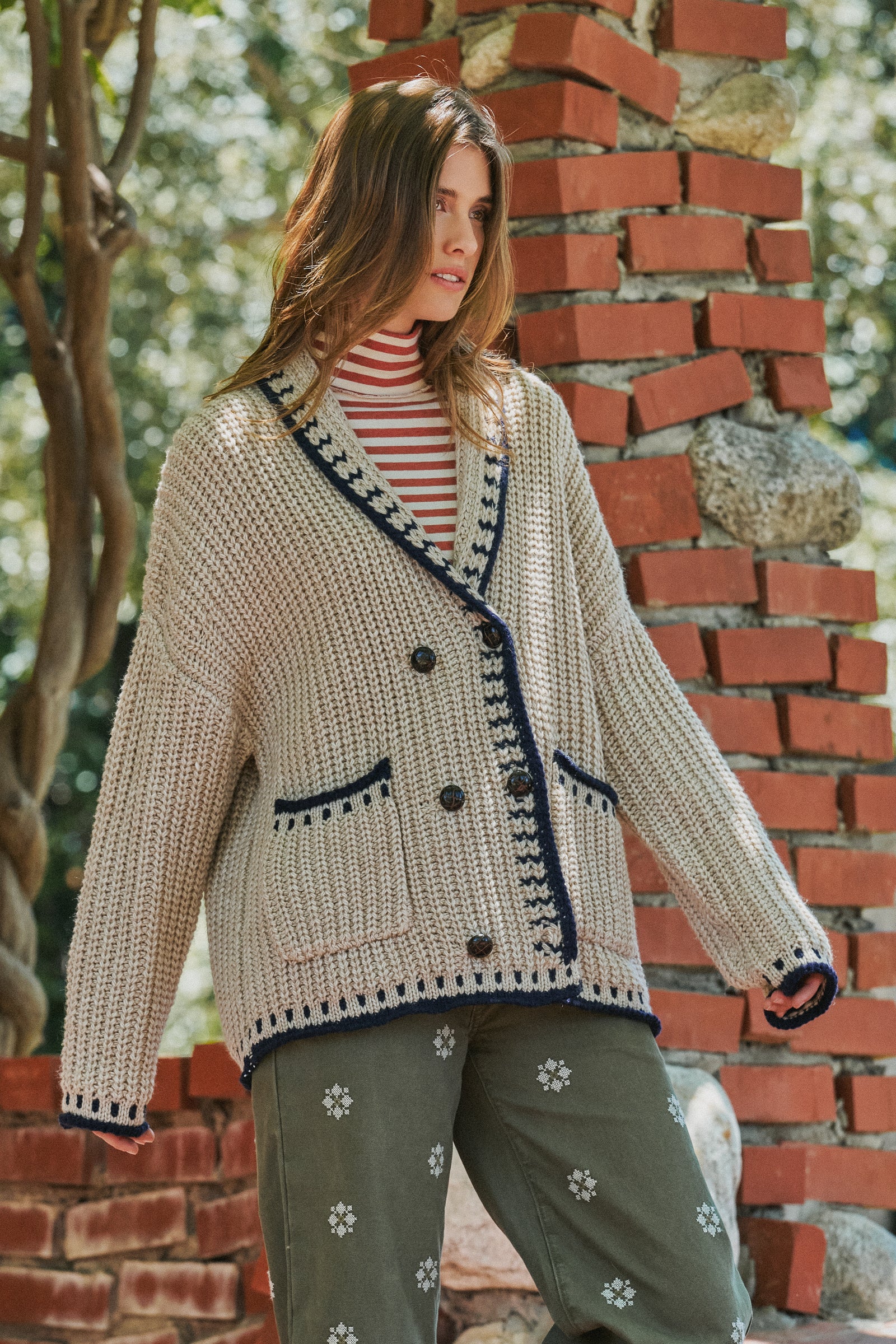 Chunky Knit Oversized Contrast Cardigan
