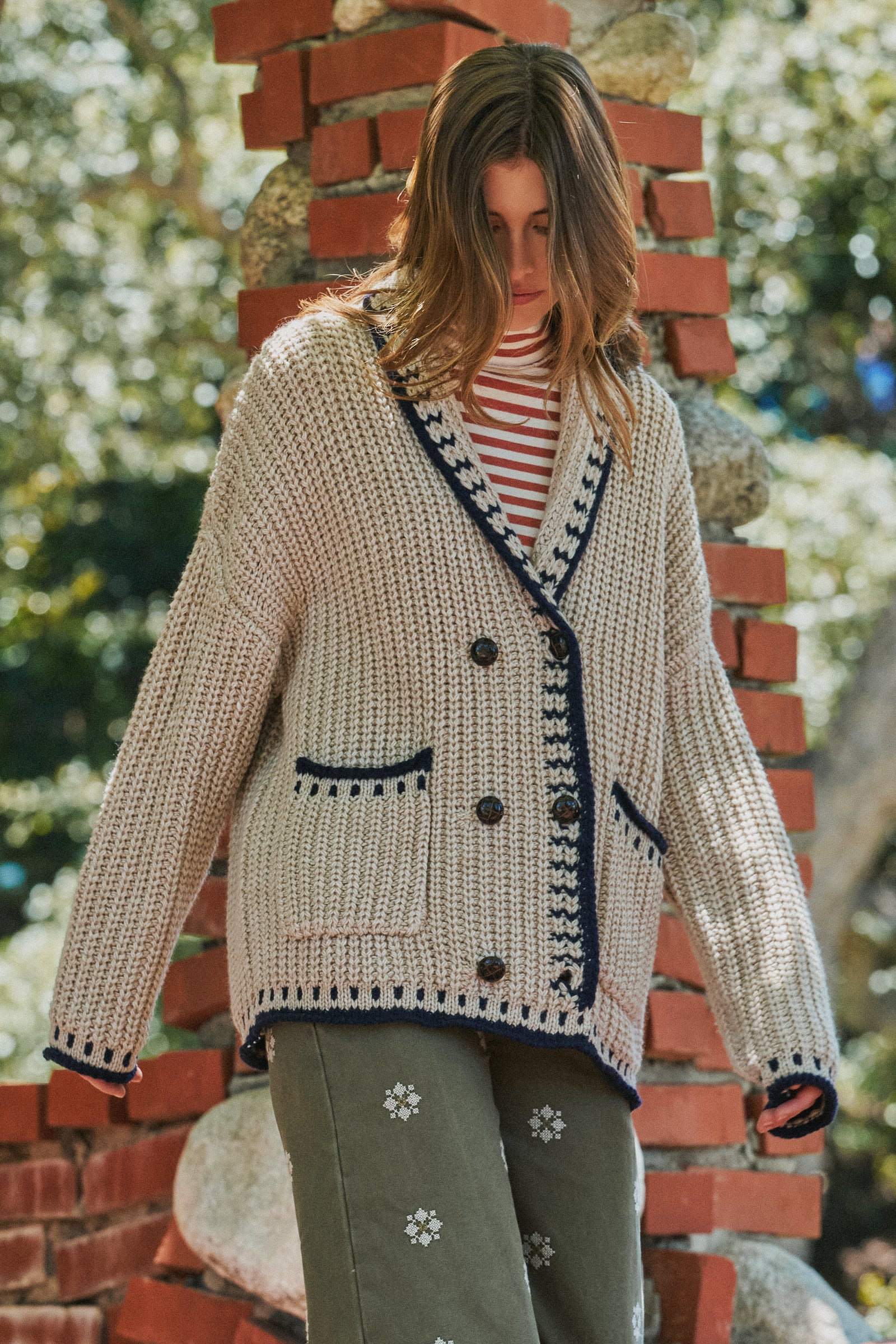 Chunky Knit Oversized Contrast Cardigan