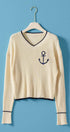 Urban Daizy Nautical Anchor V-Neck Knit Top Contrast Trim Navy Knit Top - Women's (UDZ-TP-01048) – alternate view 2