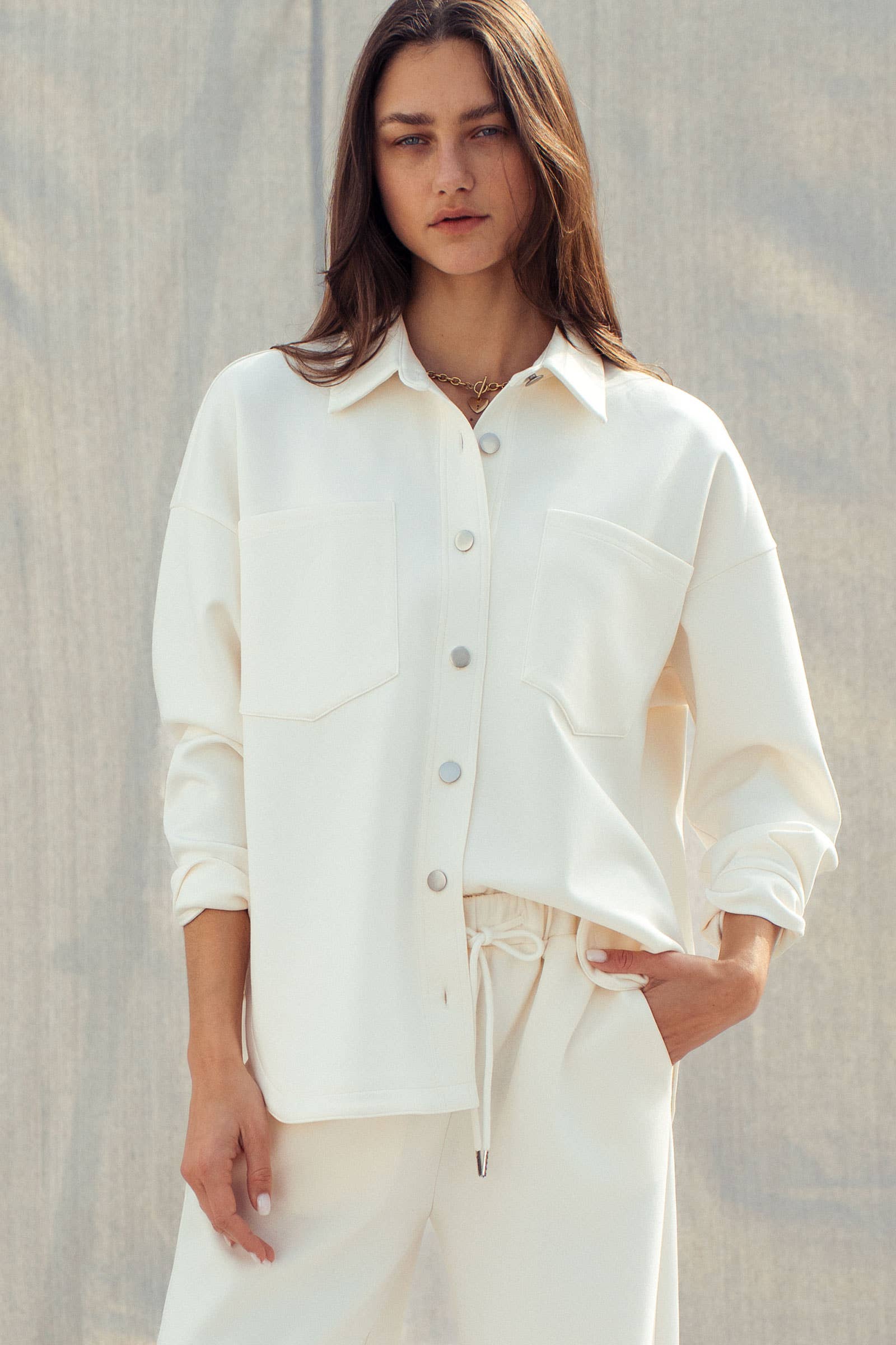 Urban Daizy Cotton Blend Oversized Shirt Jacket Utility Pocket Sage Button Down Shirt - Women's (UDZ-TP-01053)