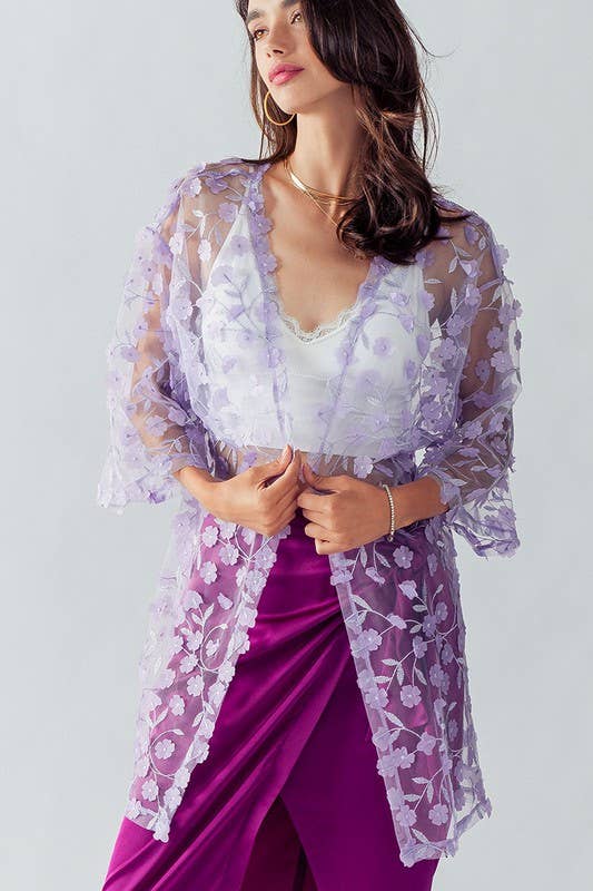 Urban Daizy Romantic Sheer Floral Embroidered Duster Length Kimono Yellow Kimono - Women's (UDZ-KN-00020) – alternate view 16
