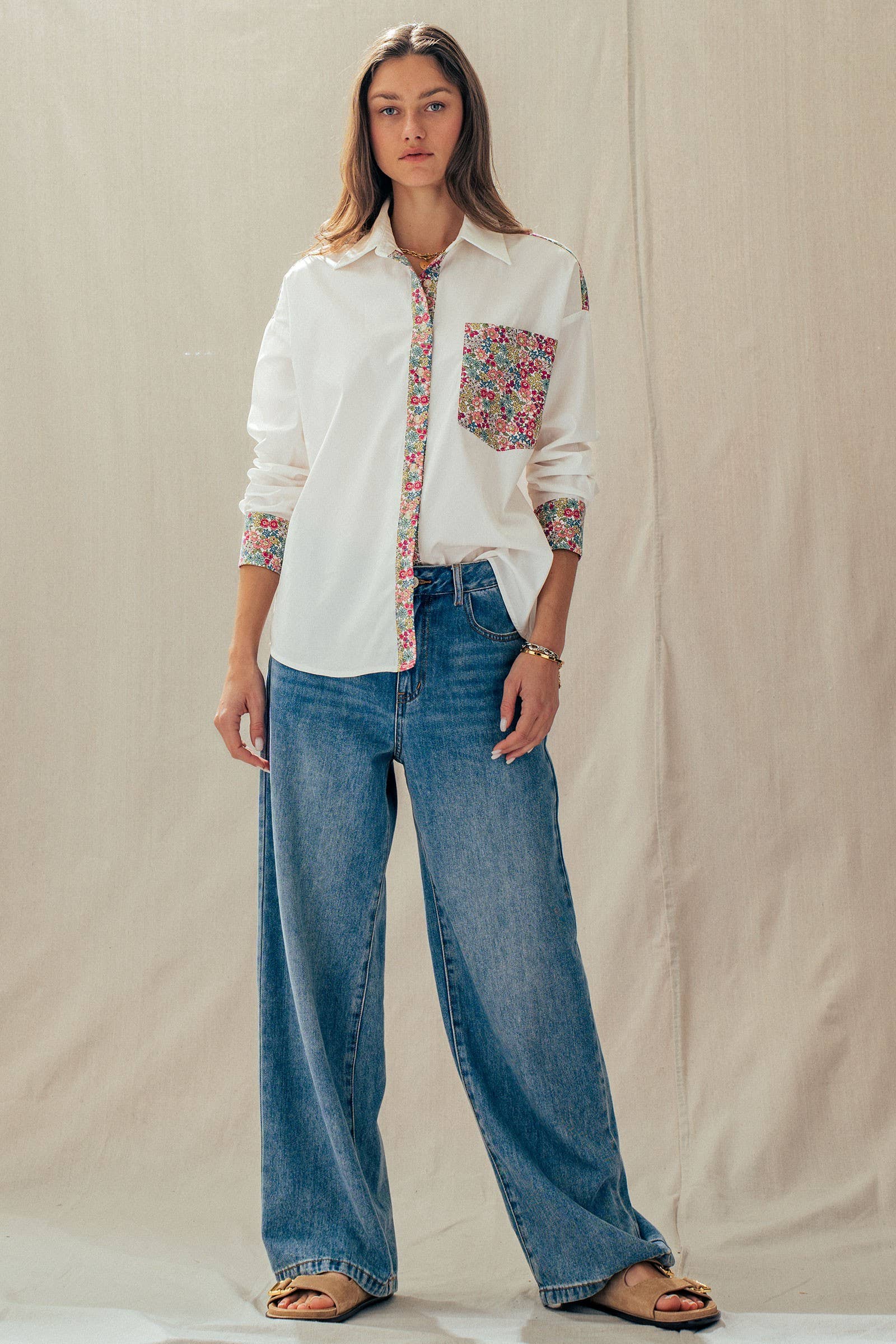 Floral Contrast Mixed Print Striped Shirt