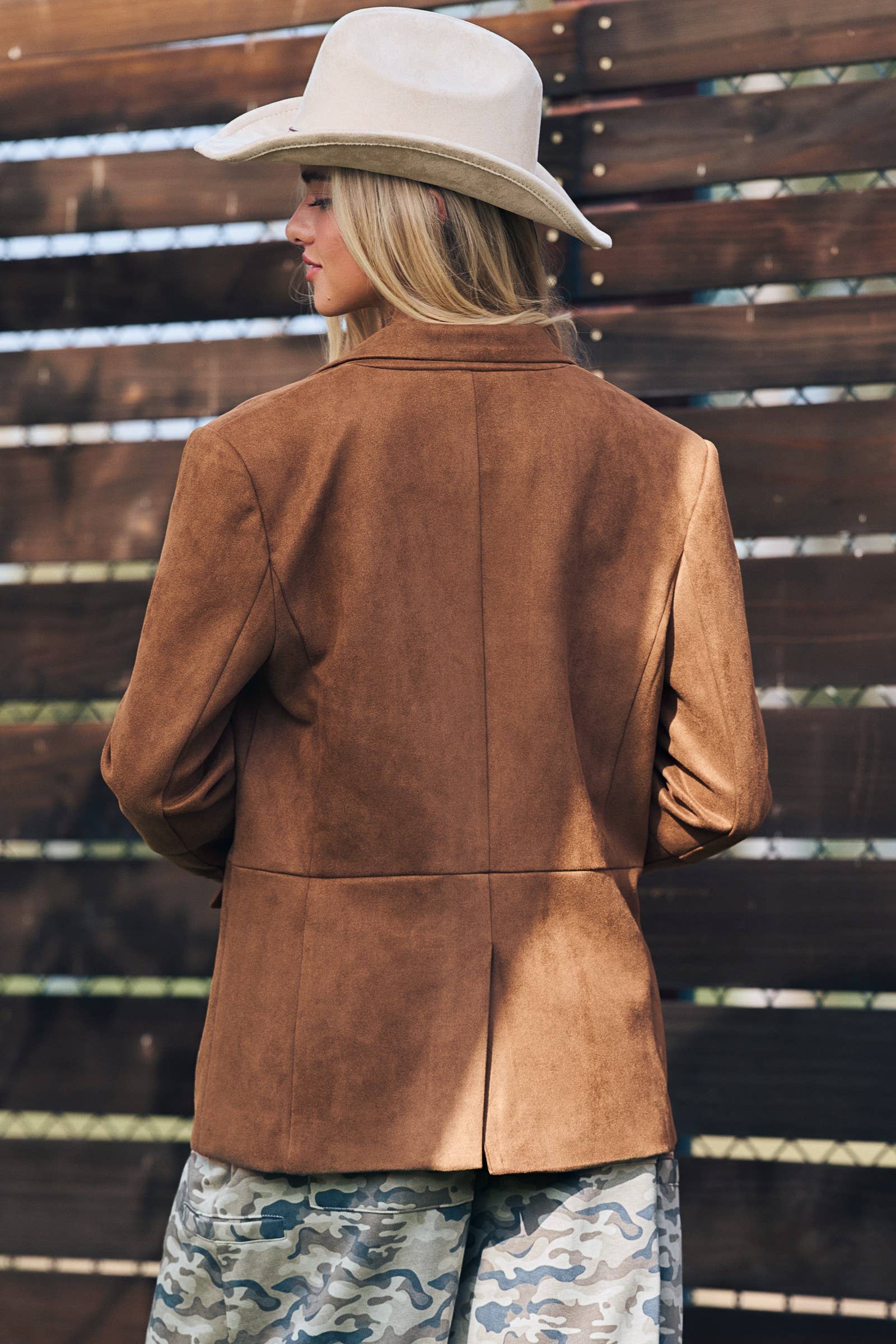 Relaxed Fit Notched Lapel Faux Suede Blazer