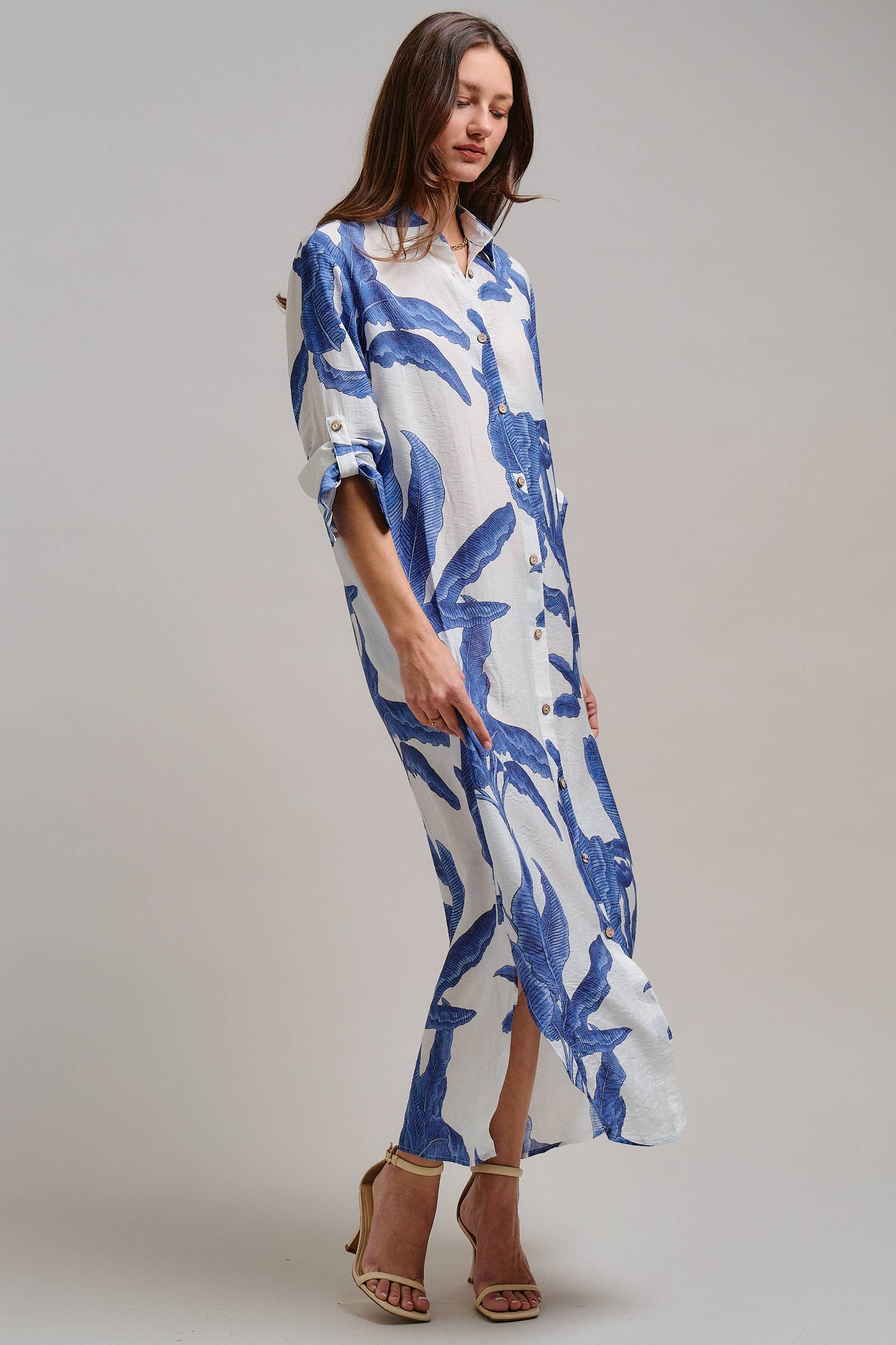 Tropical Paradise Button Down Collared Vacation Dress