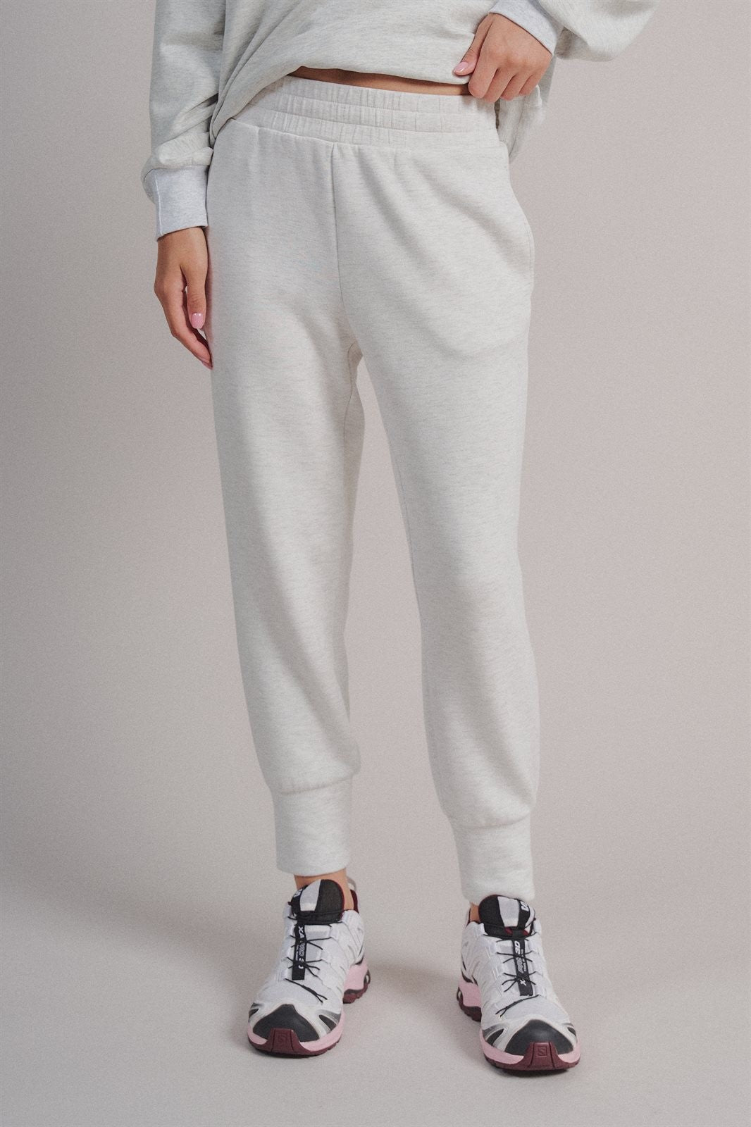 Scuba High Rise Joggers Sweatpants Pilates Athflow for Women in WHITE MELANGE - Women's Sweatpants & Joggers | Urban Daizy