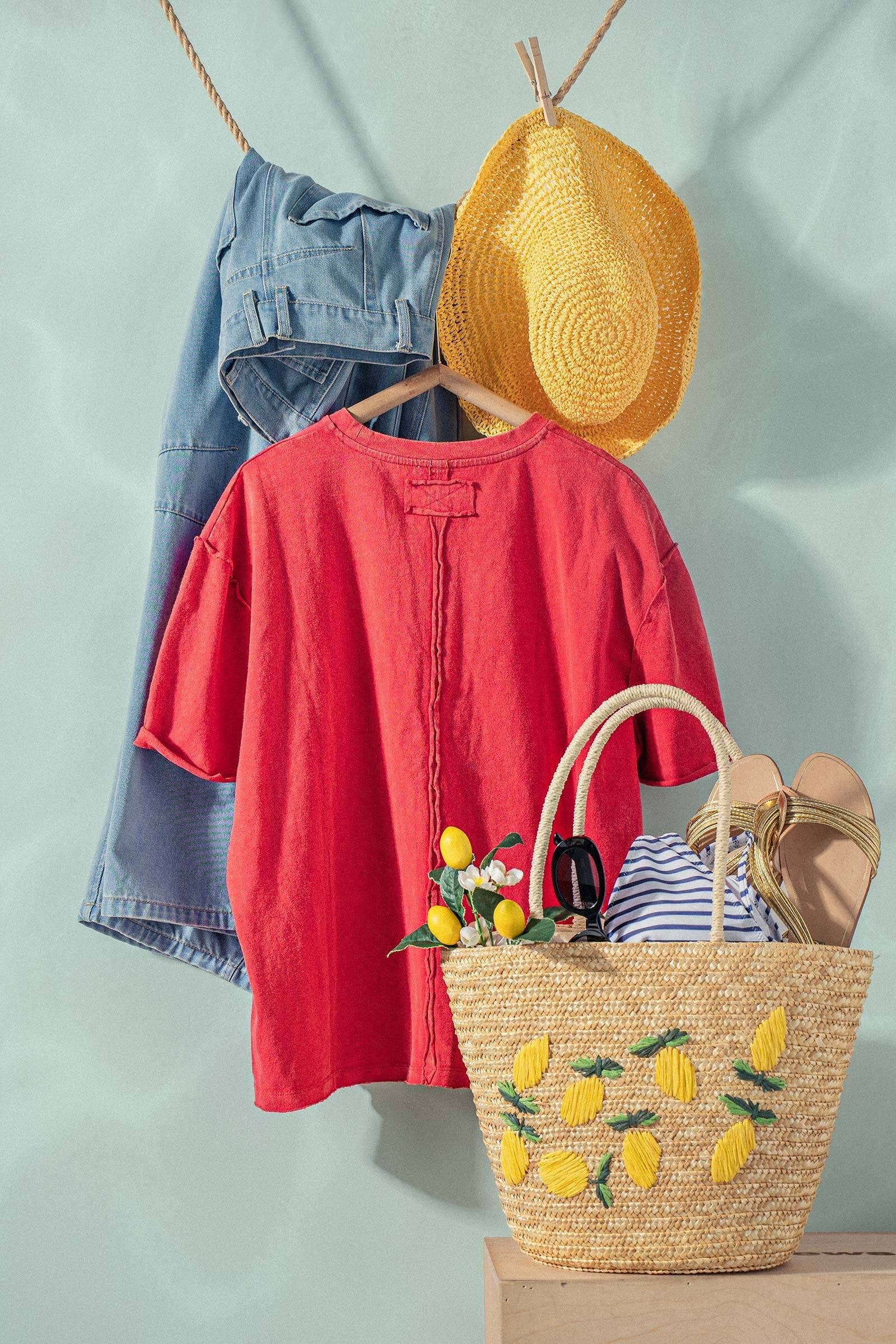 Urban Daizy Boxy Oversized Cotton Crewneck Tee Red T-Shirt - Women's (UDZ-TP-00810) – alternate view 3