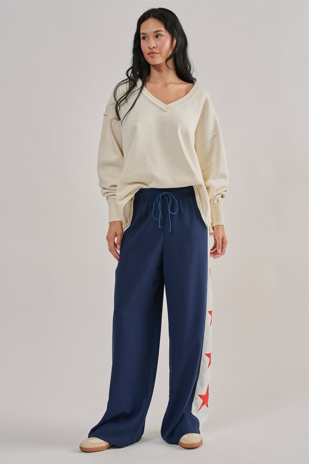 Relaxed Vintage V-Neck Oversized Sweatshirt in CHALK - Women's Sweatshirts & Hoodies | Urban Daizy