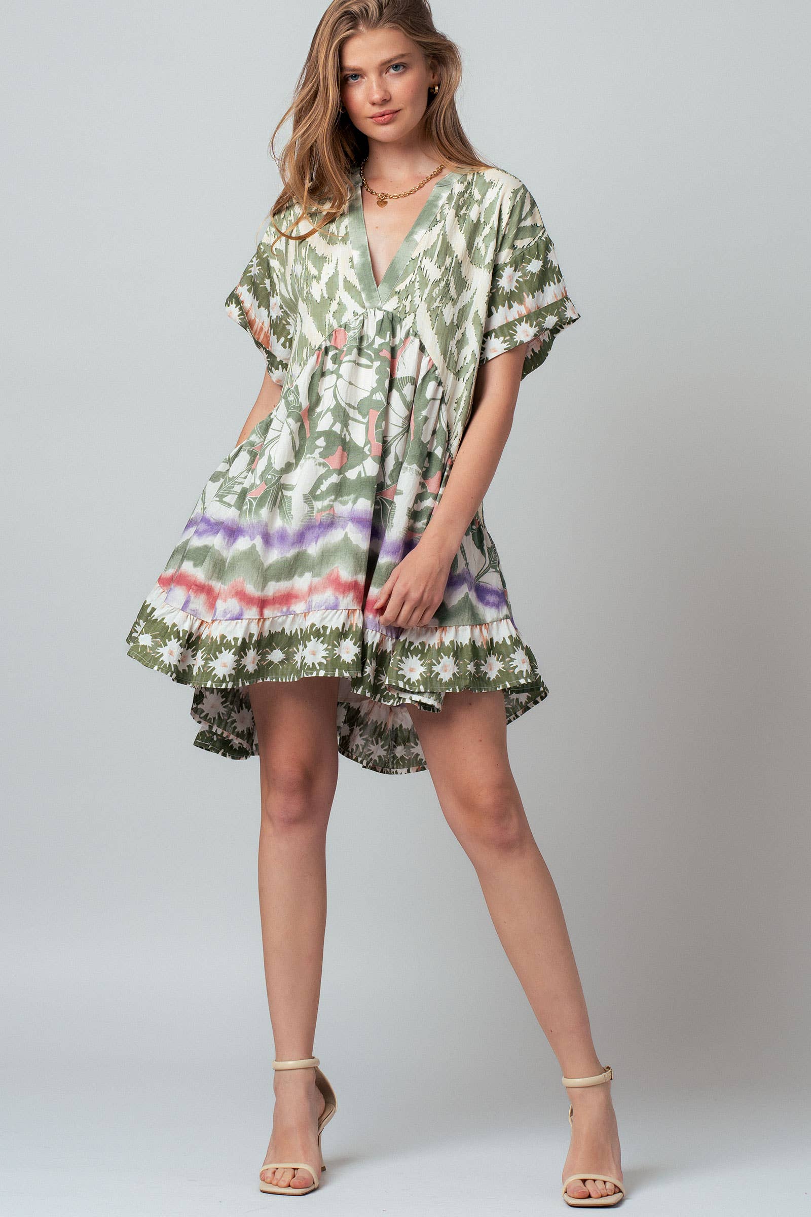Urban Daizy Boho Mixed Print V-Neck Mini Dress Green-Multi Dress - Women's (UDZ-DR-00479) – alternate view 13