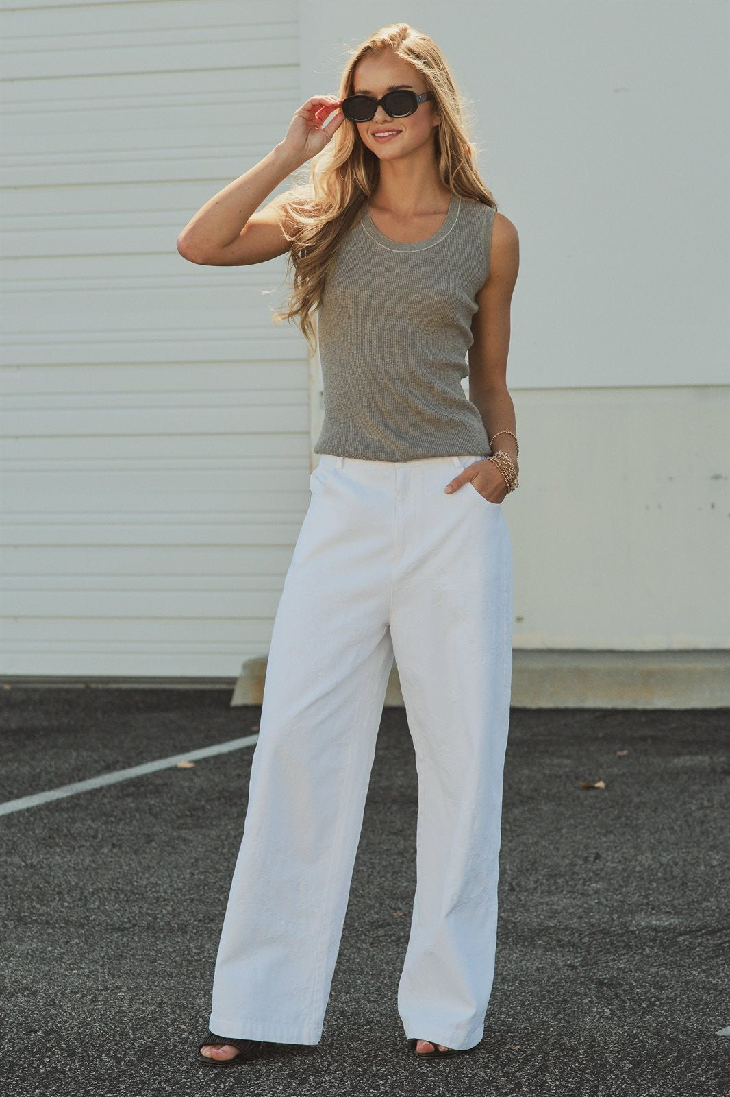 Beaded Neckline Rib Tank in GREY - Women's Tops | Urban Daizy