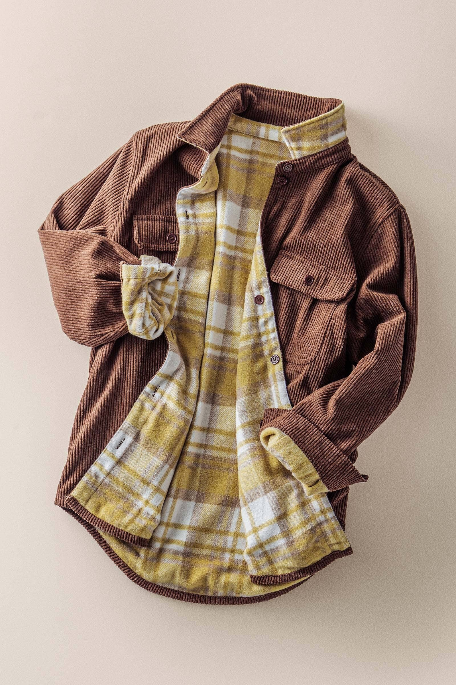 Urban Daizy Plaid Flannel-Lined Corduroy Shacket Taupe Shirt Jacket/Shacket - Women's (UDZ-KN-00150) – alternate view 8