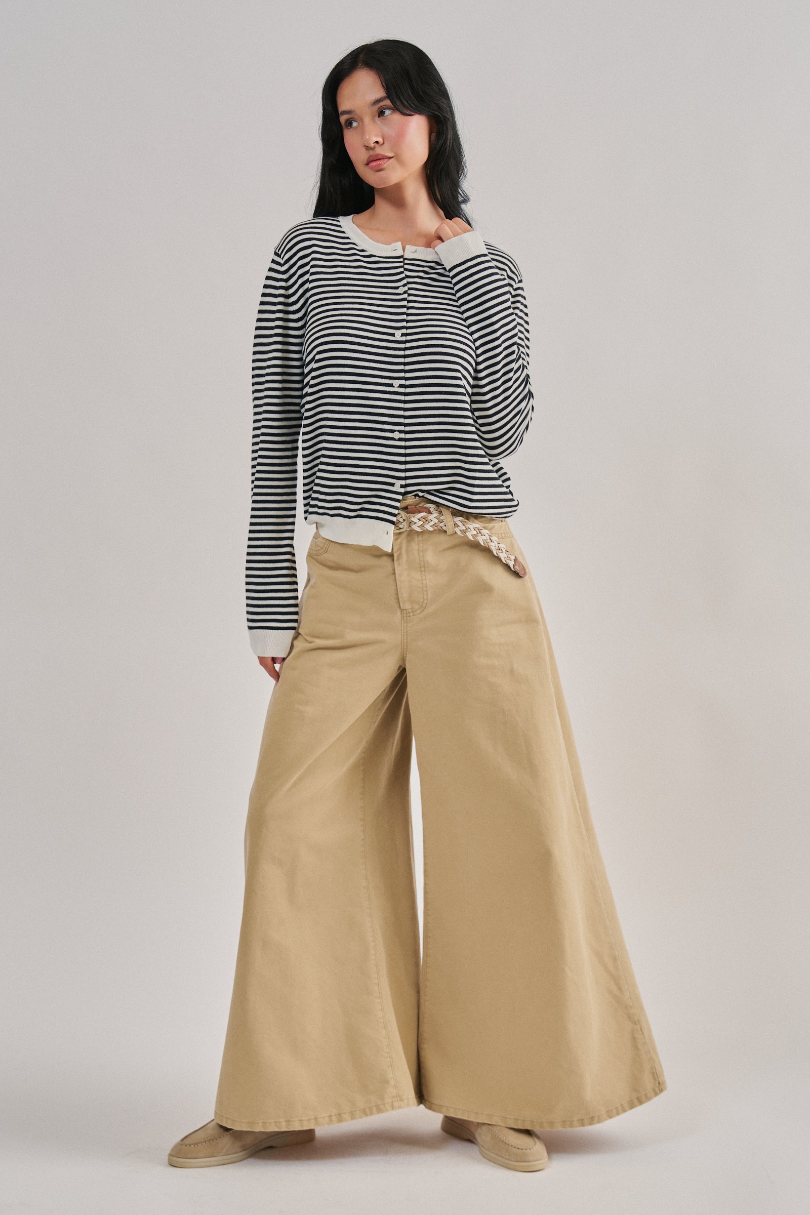 Breton Striped Knit Button Front Cardigan | wholesale cardigan - women's | Urban Daizy