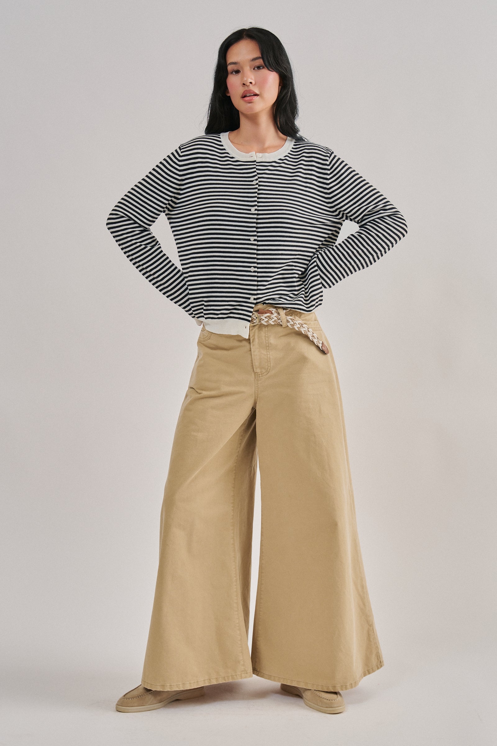 Breton Striped Knit Button Front Cardigan | wholesale cardigan - women's | Urban Daizy