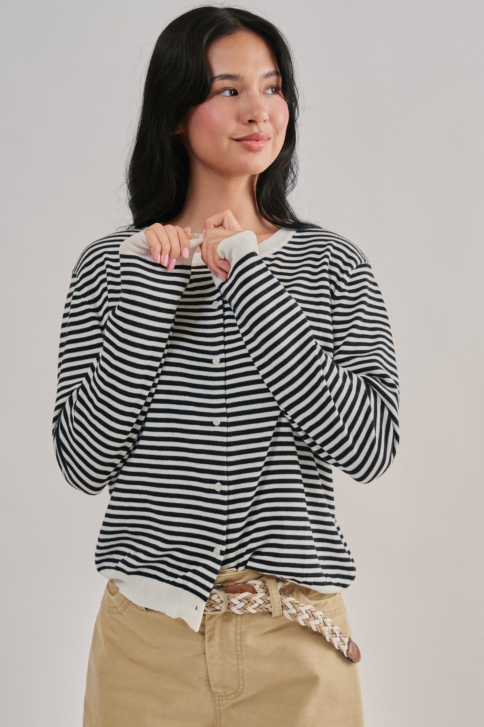 Breton Striped Knit Button Front Cardigan | wholesale cardigan - women's | Urban Daizy