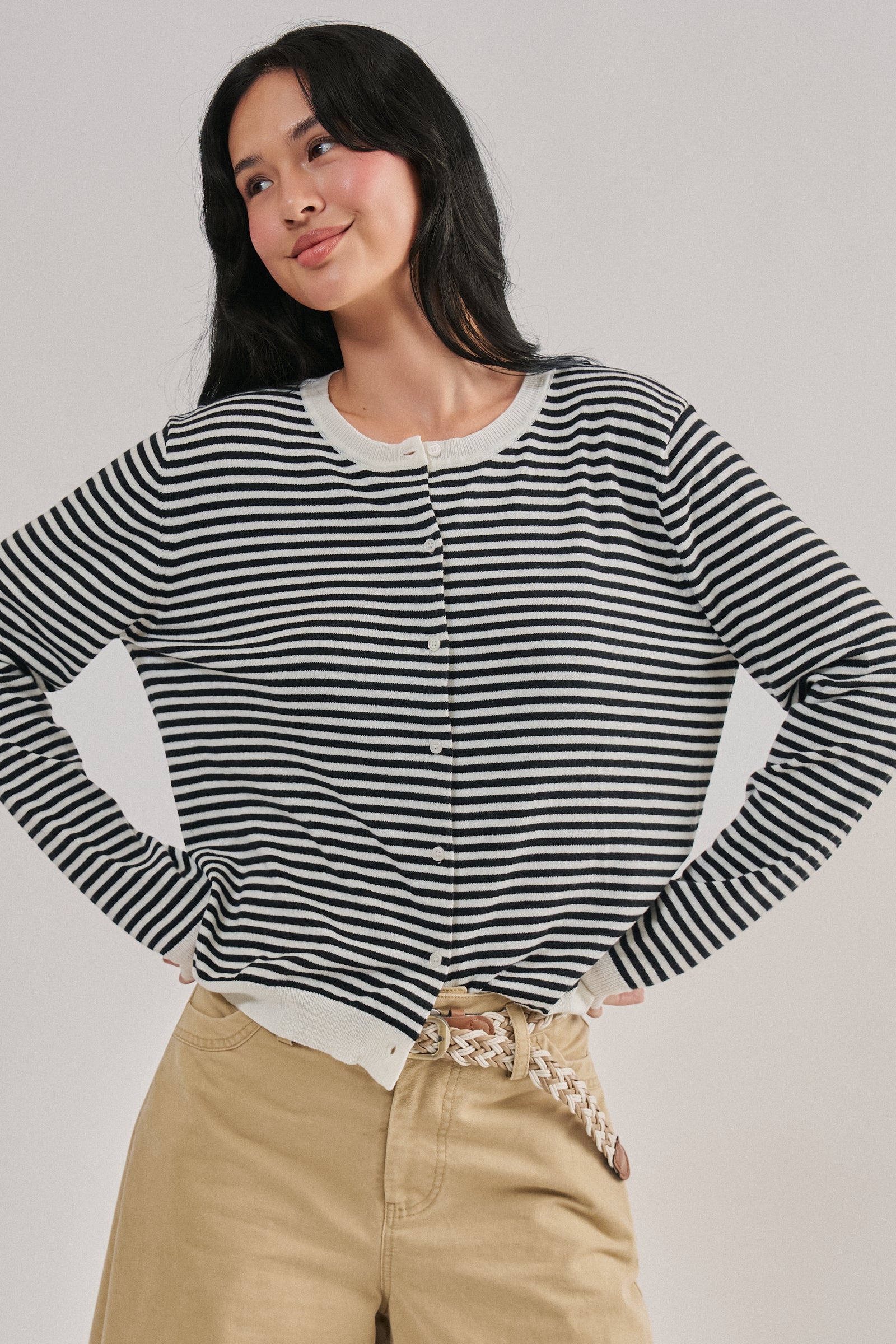 Breton Striped Knit Button Front Cardigan | wholesale cardigan - women's | Urban Daizy