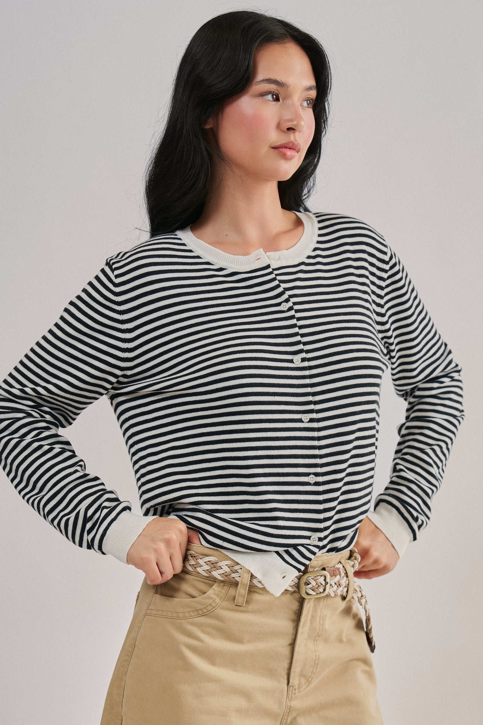 Breton Striped Knit Button Front Cardigan | wholesale cardigan - women's | Urban Daizy
