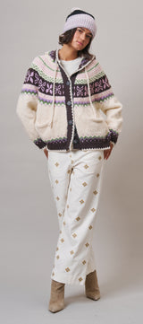 Fair Isle Hooded Button-Front Cardigan