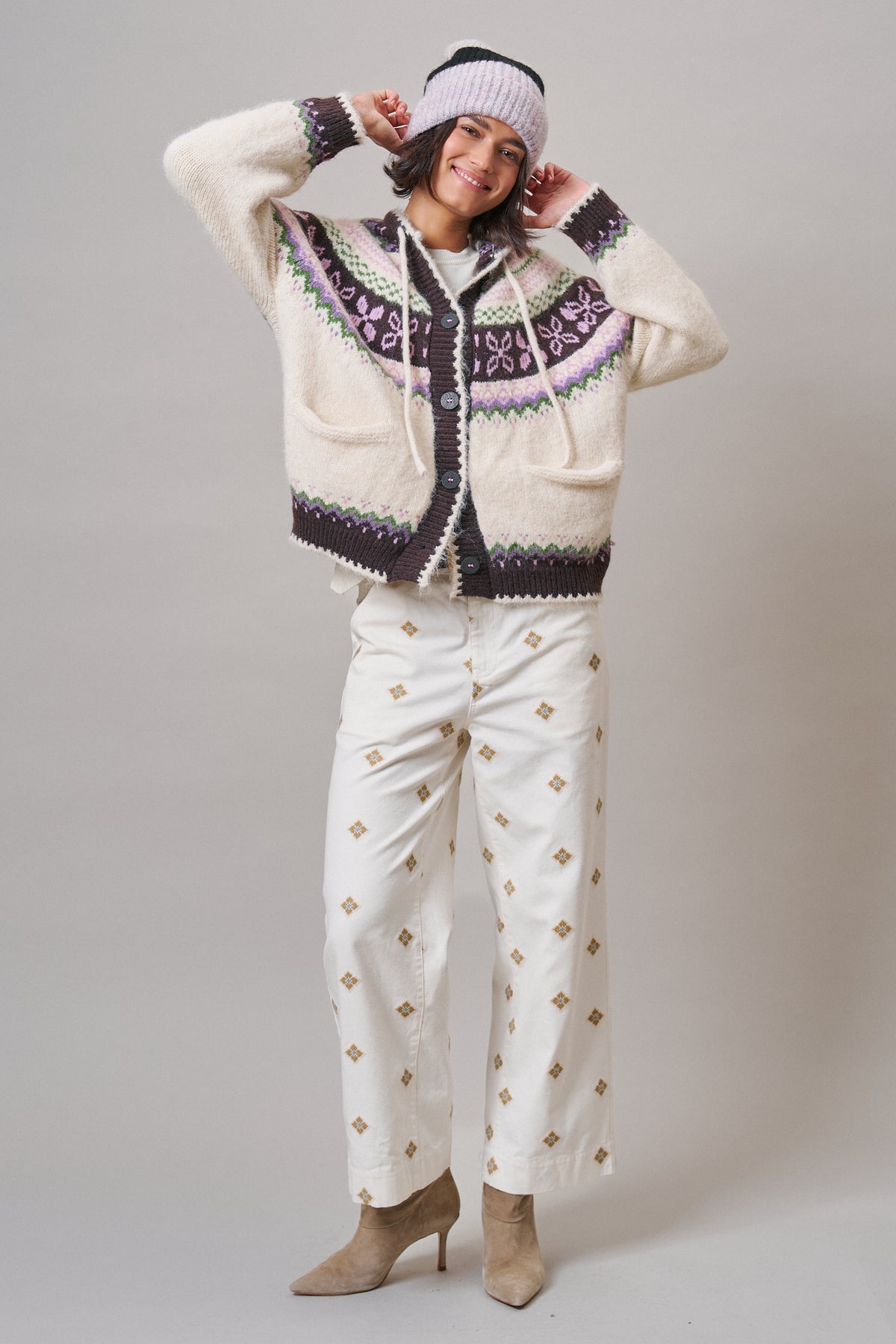 Fair Isle Hooded Button-Front Cardigan