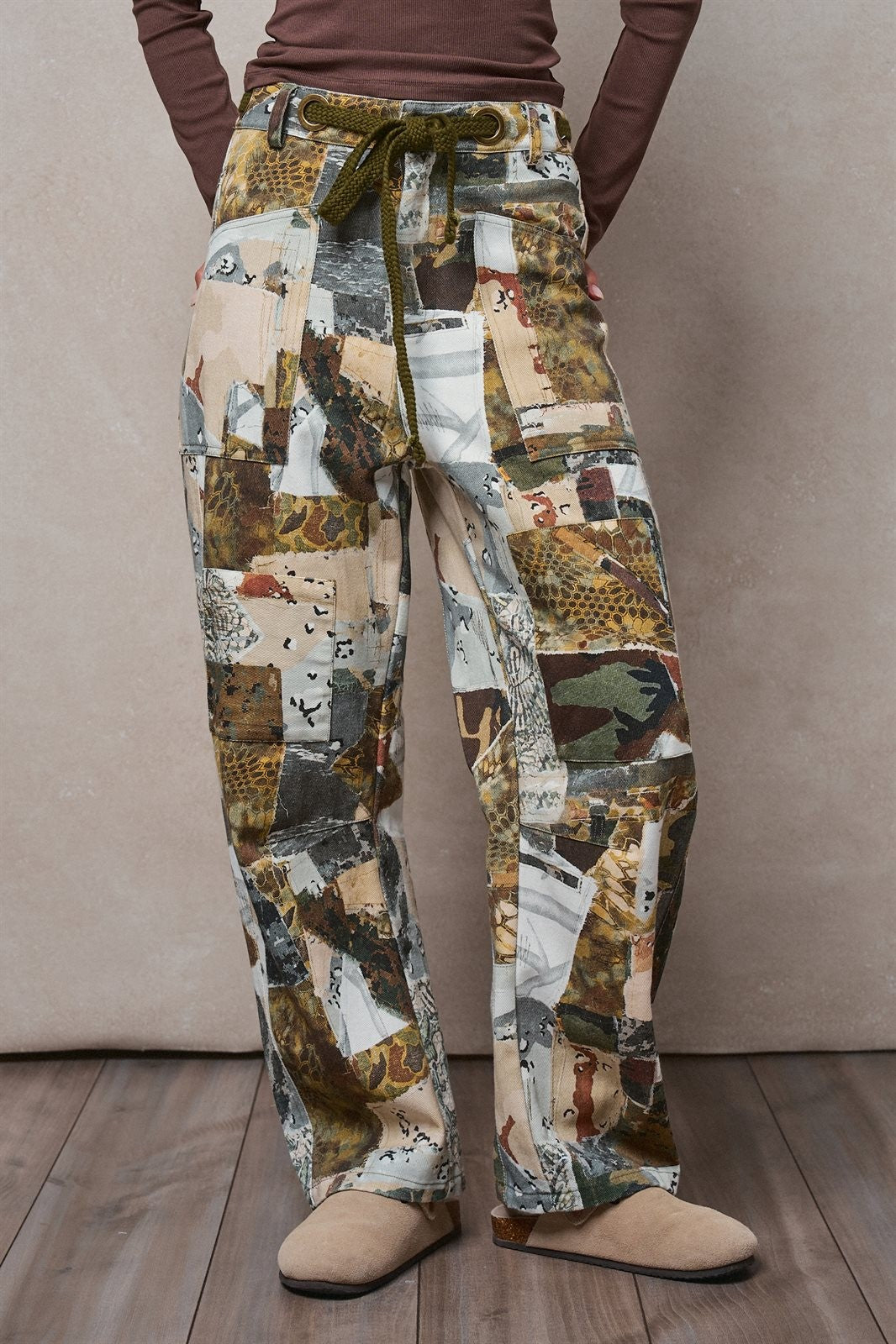 Camo Cargo Pants Wide Leg Patchwork Utility Streetwear in MULTI - Women's Casual Pants | Urban Daizy