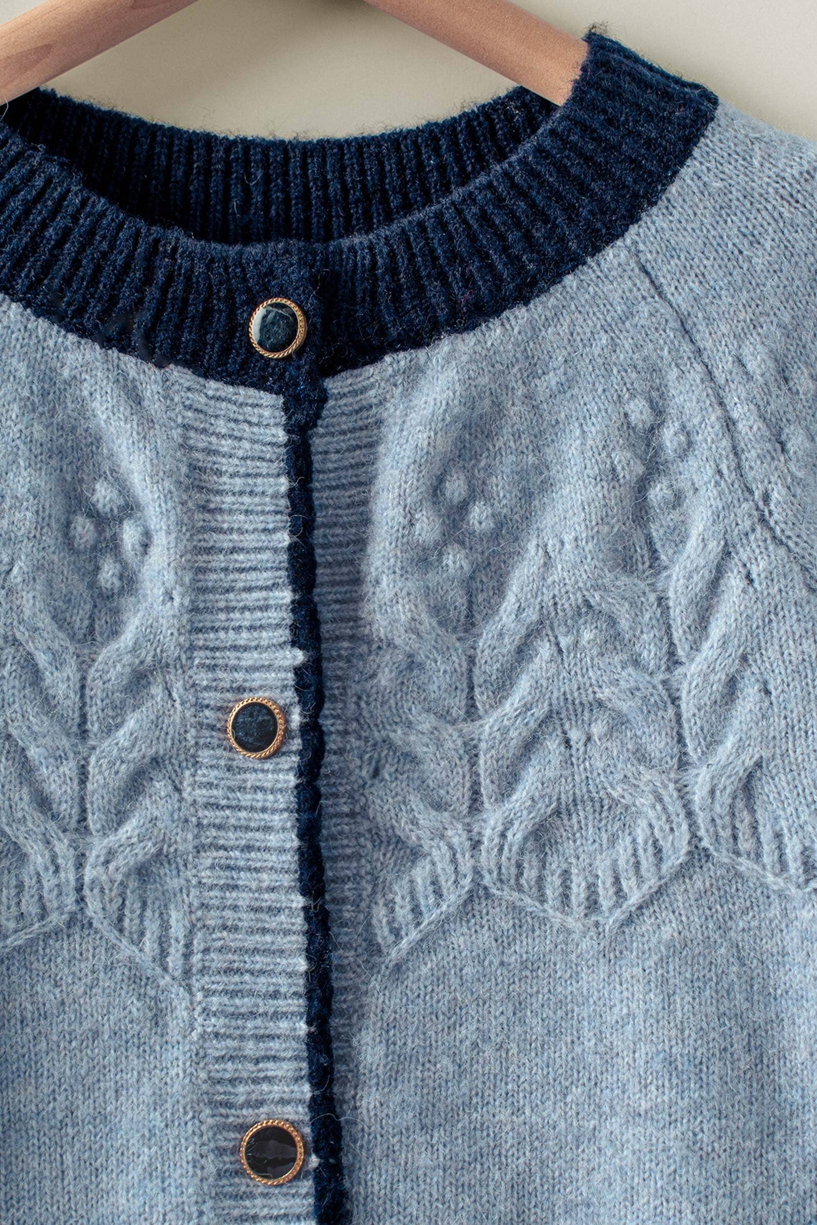 Textured Yoke Contrast Trim Knit Cardigan | wholesale cardigan - women's | Urban Daizy