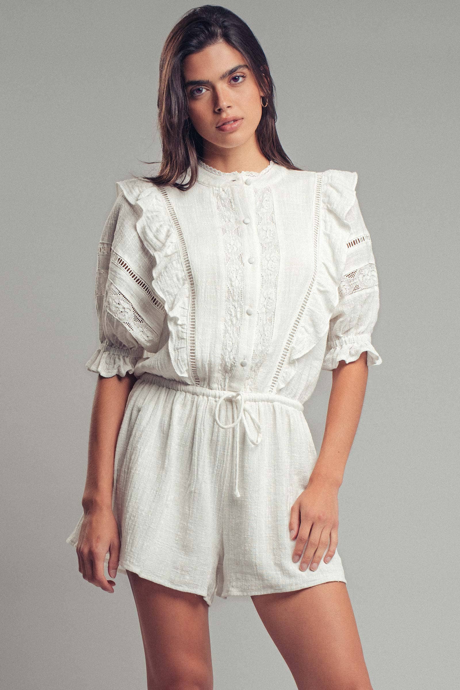 Urban Daizy Lace & Ruffle Cotton Romper Black Romper - Women's (UDZ-JR-00072) – alternate view 3